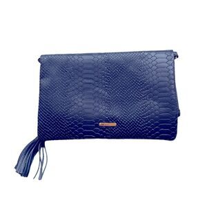 Gigi New York Fold Over Cross Body Blue Leather Zip Clutch Purse w/Tassel NWOT